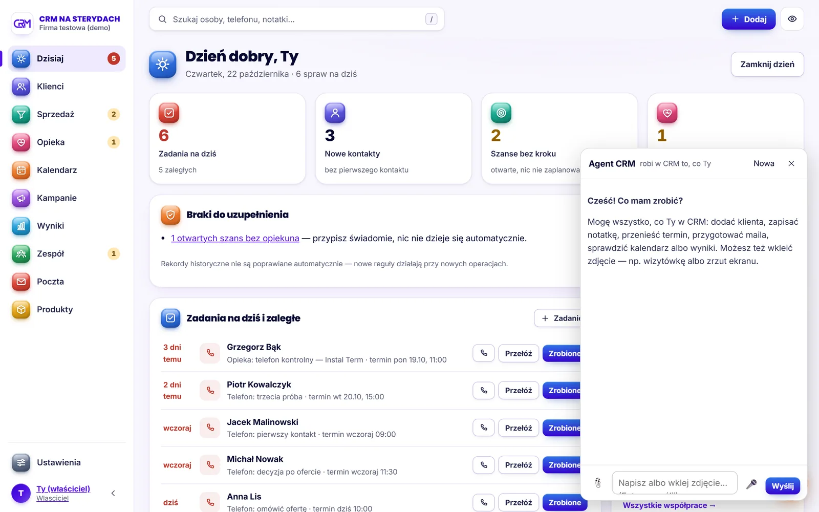 Ekran Agent AI w CRM NA STERYDACH: Agent, który robi w CRM to, co Ty