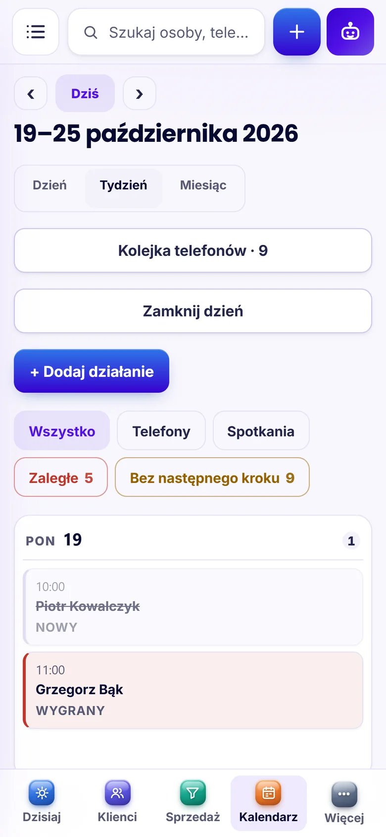 Kalendarz i kolejka telefonów w aplikacji na telefonie